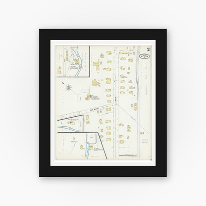 Old map wall art mockup — black gallery frame with white mat — Sanborn Fire Insurance Map from Afton, Chenango County, New York (1897), Sheet #0002