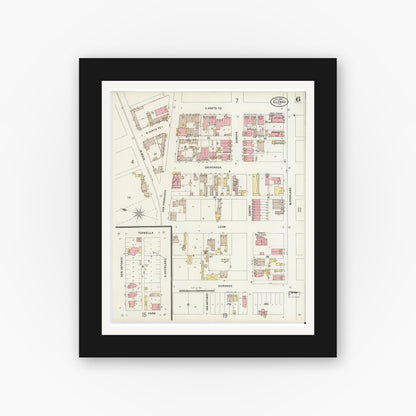 Old map wall art mockup — black gallery frame with white mat — Sanborn Fire Insurance Map from El Paso, El Paso County, Texas (1898), Sheet #0006