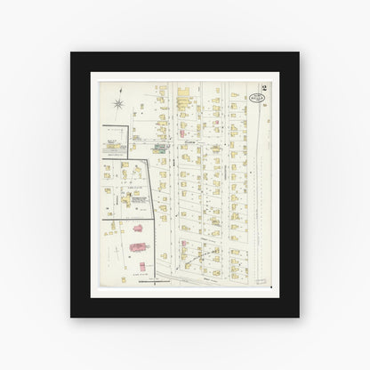 Old map wall art mockup — black gallery frame with white mat — Sanborn Fire Insurance Map from Avilla, Noble County, Indiana (1897), Sheet #0002