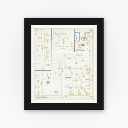 Old map wall art mockup — black gallery frame with white mat — Sanborn Fire Insurance Map from Whitesboro, Grayson County, Texas (1907), Sheet #0007