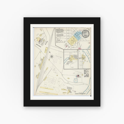 Old map wall art mockup — black gallery frame with white mat — Sanborn Fire Insurance Map from Caro, Tuscola County, Michigan (1890) - Complete Map Set