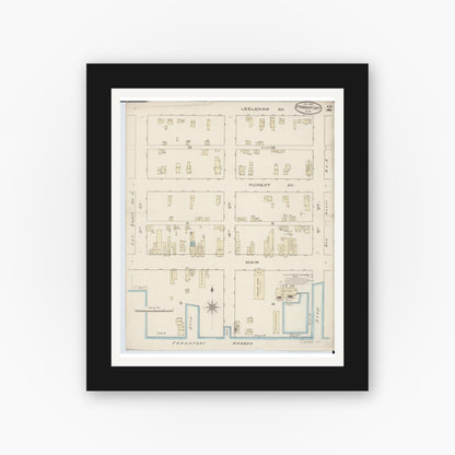 Old map wall art mockup — black gallery frame with white mat — Sanborn Fire Insurance Map from Frankfort, Benzie County, Michigan (1885), Sheet #0002