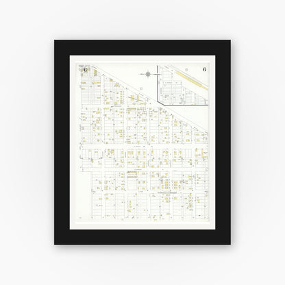 Old map wall art mockup — black gallery frame with white mat — Sanborn Fire Insurance Map from Borger, Hutchinson County, Texas (1933), Sheet #0006