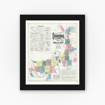 Old map wall art mockup — black gallery frame with white mat — Sanborn Fire Insurance Map from Stroudsburg, Monroe County, Pennsylvania (1912) - Complete Map Set