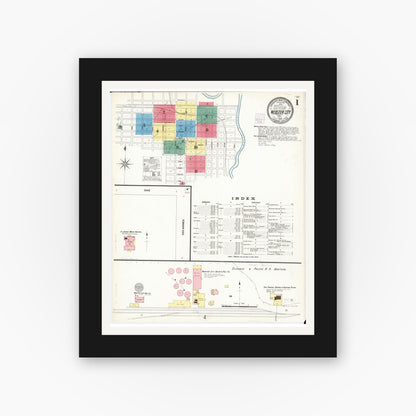 Old map wall art mockup — black gallery frame with white mat — Sanborn Fire Insurance Map from Webster City, Hamilton County, Iowa (1907), Sheet #0001