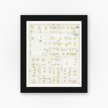 Old map wall art mockup — black gallery frame with white mat — Sanborn Fire Insurance Map from Sherman, Grayson County, Texas (1902), Sheet #0022