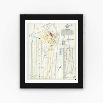 Old map wall art mockup — black gallery frame with white mat — Sanborn Fire Insurance Map from Escanaba, Delta County, Michigan (1913), Sheet #0031