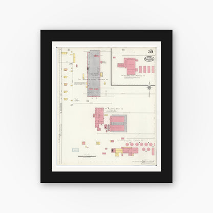 Old map wall art mockup — black gallery frame with white mat — Sanborn Fire Insurance Map from Alliance, Stark County, Ohio (1921), Sheet #0030