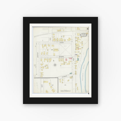 Old map wall art mockup — black gallery frame with white mat — Sanborn Fire Insurance Map from Ashtabula, Ashtabula County, Ohio (1893), Sheet #0006