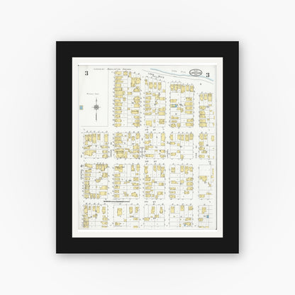 Old map wall art mockup — black gallery frame with white mat — Sanborn Fire Insurance Map from Lakeside, Ottawa County, Ohio (1927), Sheet #0003