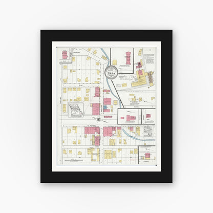 Old map wall art mockup — black gallery frame with white mat — Sanborn Fire Insurance Map from Oran, Scott County, Missouri (1919), Sheet #0001