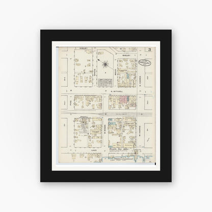 Old map wall art mockup — black gallery frame with white mat — Sanborn Fire Insurance Map from Cadillac, Wexford County, Michigan (1884), Sheet #0003