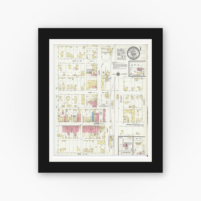 Old map wall art mockup — black gallery frame with white mat — Sanborn Fire Insurance Map from Dana, Vermillion County, Indiana (1910) - Complete Map Set