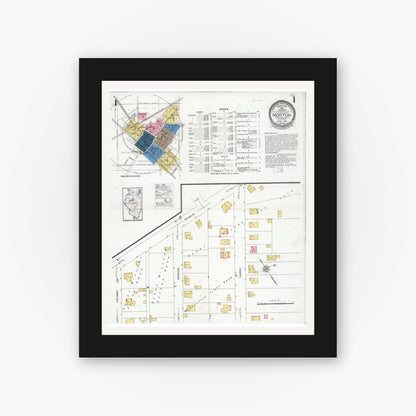 Old map wall art mockup — black gallery frame with white mat — Sanborn Fire Insurance Map from Morton, Tazewell County, Illinois (1926), Sheet #0001