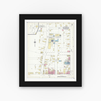Old map wall art mockup — black gallery frame with white mat — Sanborn Fire Insurance Map from Prairie du Chien, Crawford County, Wisconsin (1912), Sheet #0002