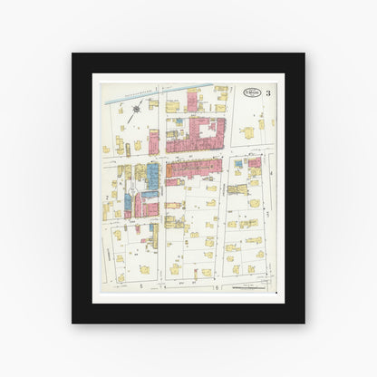 Old map wall art mockup — black gallery frame with white mat — Sanborn Fire Insurance Map from Fort Myers, Lee County, Florida (1917), Sheet #0003