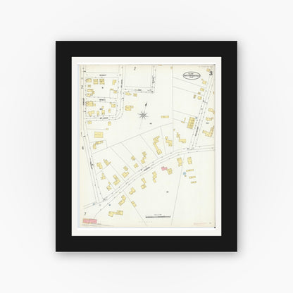 Old map wall art mockup — black gallery frame with white mat — Sanborn Fire Insurance Map from North Brookfield, Worcester County, Massachusetts (1906), Sheet #0003