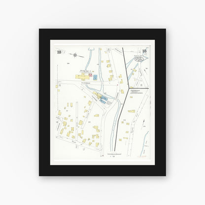 Old map wall art mockup — black gallery frame with white mat — Sanborn Fire Insurance Map from Athol, Worcester County, Massachusetts (1936), Sheet #0018