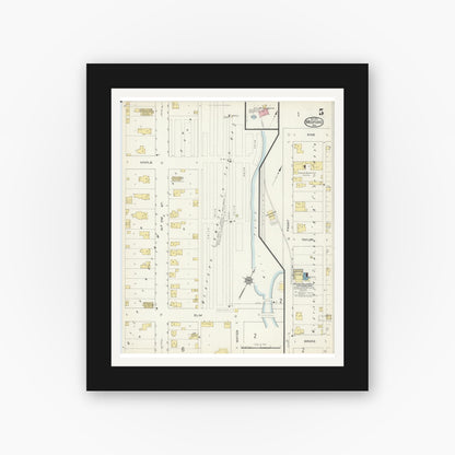Old map wall art mockup — black gallery frame with white mat — Sanborn Fire Insurance Map from Medford, Taylor County, Wisconsin (1913), Sheet #0005