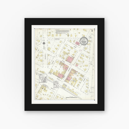 Old map wall art mockup — black gallery frame with white mat — Sanborn Fire Insurance Map from Sharon, Walworth County, Wisconsin (1914) - Complete Map Set