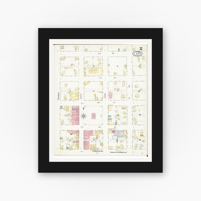 Old map wall art mockup — black gallery frame with white mat — Sanborn Fire Insurance Map from Leon, Decatur County, Iowa (1893), Sheet #0002