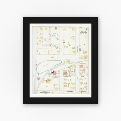 Old map wall art mockup — black gallery frame with white mat — Sanborn Fire Insurance Map from Kirksville, Adair County, Missouri (1898), Sheet #0007