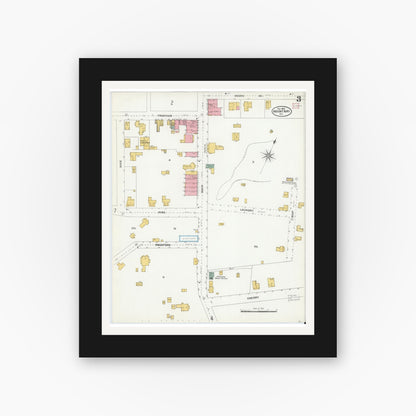 Old map wall art mockup — black gallery frame with white mat — Sanborn Fire Insurance Map from Mount Airy, Surry County, North Carolina (1905), Sheet #0003