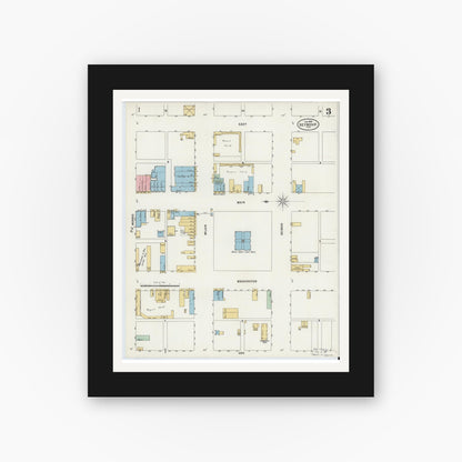 Old map wall art mockup — black gallery frame with white mat — Sanborn Fire Insurance Map from Seymour, Baylor County, Texas (1898), Sheet #0003