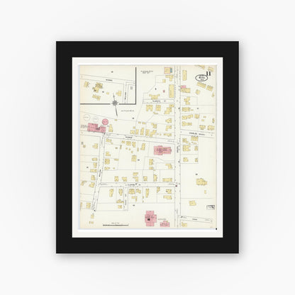 Old map wall art mockup — black gallery frame with white mat — Sanborn Fire Insurance Map from Ware, Hampshire County, Massachusetts (1912), Sheet #0011