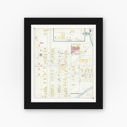 Old map wall art mockup — black gallery frame with white mat — Sanborn Fire Insurance Map from Tipp City, Miami County, Ohio (1905), Sheet #0002