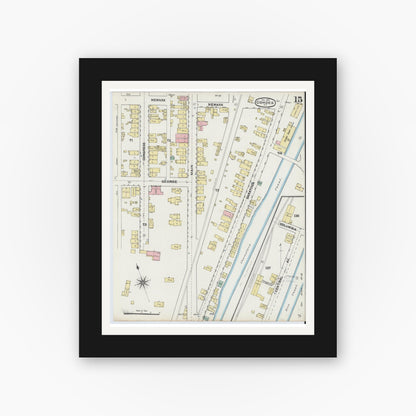 Old map wall art mockup — black gallery frame with white mat — Sanborn Fire Insurance Map from Cohoes, Albany County, New York (1891), Sheet #0015