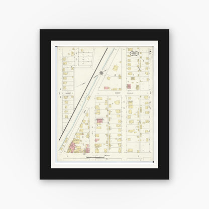 Old map wall art mockup — black gallery frame with white mat — Sanborn Fire Insurance Map from Lowell, Washington County, Ohio (1911), Sheet #0002