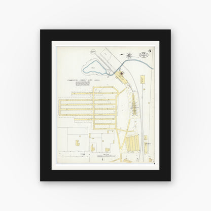 Old map wall art mockup — black gallery frame with white mat — Sanborn Fire Insurance Map from Gilmer, Upshur County, Texas (1902), Sheet #0003