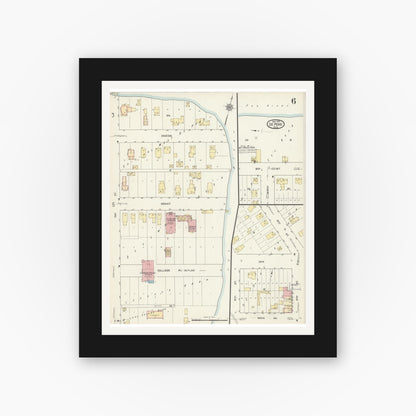 Old map wall art mockup — black gallery frame with white mat — Sanborn Fire Insurance Map from De Pere, Brown County, Wisconsin (1914), Sheet #0006