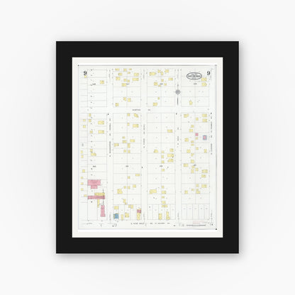 Old map wall art mockup — black gallery frame with white mat — Sanborn Fire Insurance Map from East Detroit, Macomb County, Michigan (1931), Sheet #0009