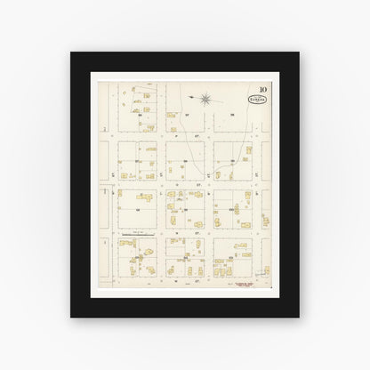 Old map wall art mockup — black gallery frame with white mat — Sanborn Fire Insurance Map from Eureka, Humboldt County, California (1889), Sheet #0010