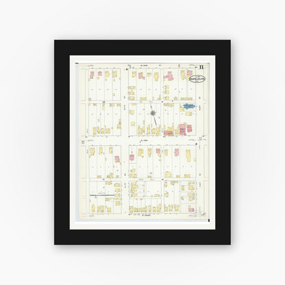 Old map wall art mockup — black gallery frame with white mat — Sanborn Fire Insurance Map from New Philadelphia, Tuscarawas County, Ohio (1910), Sheet #0011