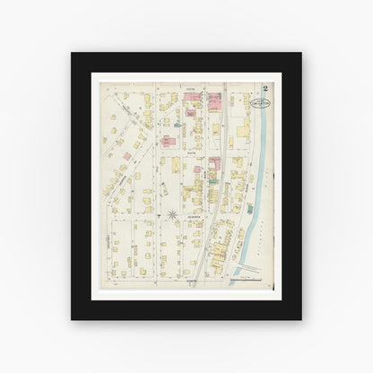 Old map wall art mockup — black gallery frame with white mat — Sanborn Fire Insurance Map from Emlenton, Venango County, Pennsylvania (1897), Sheet #0002