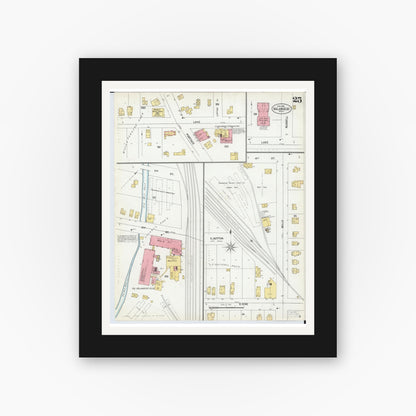 Old map wall art mockup — black gallery frame with white mat — Sanborn Fire Insurance Map from Kalamazoo, Kalamazoo County, Michigan (1902), Sheet #0025