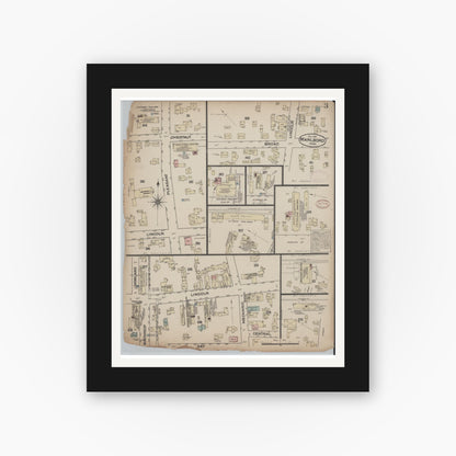 Old map wall art mockup — black gallery frame with white mat — Sanborn Fire Insurance Map from Marlborough, Middlesex  County, Massachusetts (1881), Sheet #0003