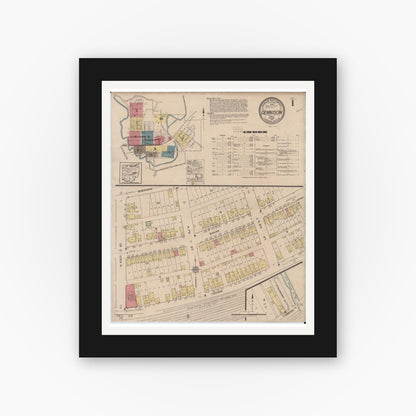 Old map wall art mockup — black gallery frame with white mat — Sanborn Fire Insurance Map from Dennison, Tuscarawas County, Ohio (1921) - Complete Map Set