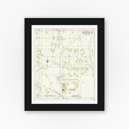 Old map wall art mockup — black gallery frame with white mat — Sanborn Fire Insurance Map from Bloomington, Monroe County, Indiana (1913), Sheet #0002
