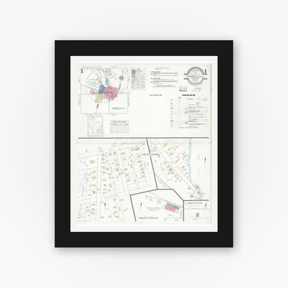 Old map wall art mockup — black gallery frame with white mat — Sanborn Fire Insurance Map from Pardeeville, Columbia County, Wisconsin (1937), Sheet #0001