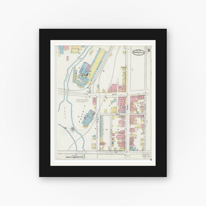Old map wall art mockup — black gallery frame with white mat — Sanborn Fire Insurance Map from Phoenixville, Chester County, Pennsylvania (1894), Sheet #0003