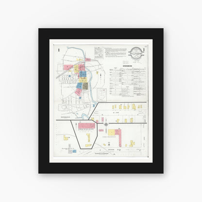 Old map wall art mockup — black gallery frame with white mat — Sanborn Fire Insurance Map from Willoughby, Lake County, Ohio (1931), Sheet #0001
