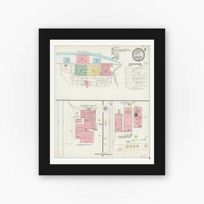 Old map wall art mockup — black gallery frame with white mat — Sanborn Fire Insurance Map from Charleroi, Washington County, Pennsylvania (1897) - Complete Map Set