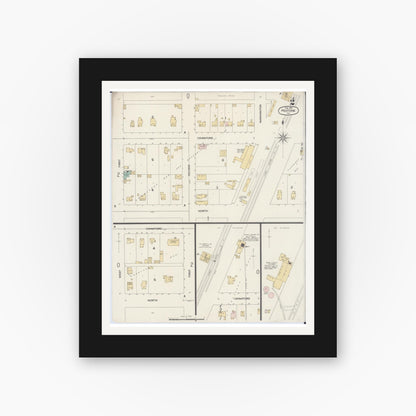 Old map wall art mockup — black gallery frame with white mat — Sanborn Fire Insurance Map from Peotone, Will County, Illinois (1898), Sheet #0002