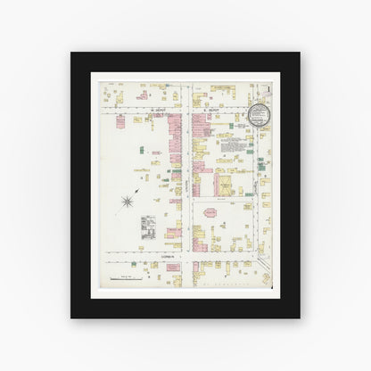 Old map wall art mockup — black gallery frame with white mat — Sanborn Fire Insurance Map from Concord, Cabarrus County, North Carolina (1887) - Complete Map Set