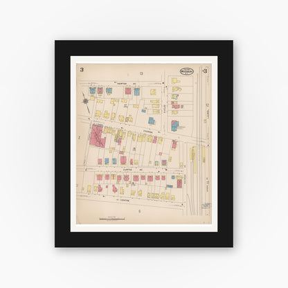 Old map wall art mockup — black gallery frame with white mat — Sanborn Fire Insurance Map from Woodbury, Gloucester County, New Jersey (1923), Sheet #0003