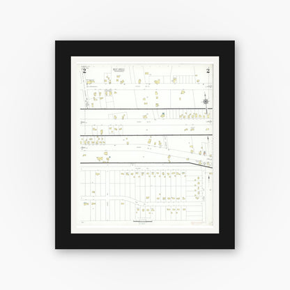 Old map wall art mockup — black gallery frame with white mat — Sanborn Fire Insurance Map from Greece, Monroe County, New York (1942), Sheet #0002